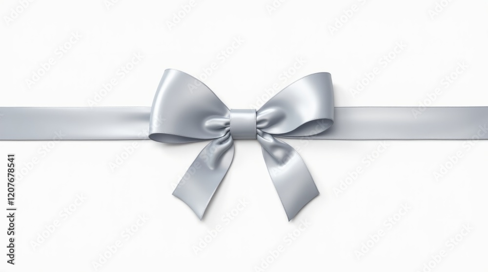 Elegant Silver Ribbon Bow on White Background Elegant Silver Ribbon Bow on White Background