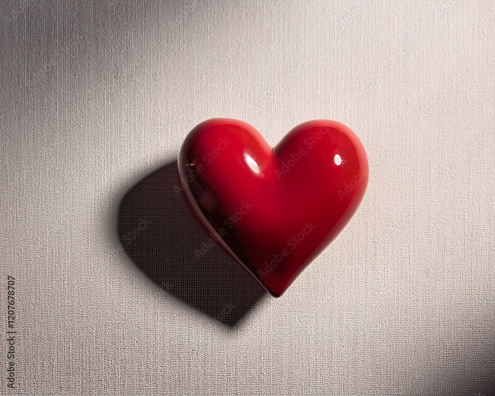 Shadow art and a minimalist red heart sculpture on canvas Shadow art and a minimalist red heart sculpture on canvas