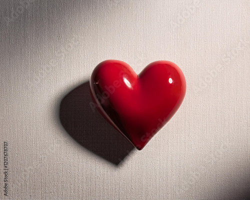 Shadow art and a minimalist red heart sculpture on canvas