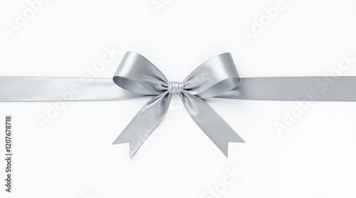 Elegant Silver Ribbon Bow on White Background 