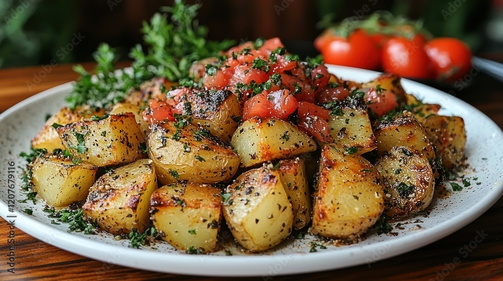 Roasted Potatoes with Burst Tomatoes and Herbs: A Flavorful Dish Roasted Potatoes with Burst Tomatoes and Herbs: A Flavorful Dish