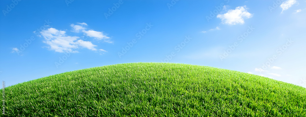Fototapeta premium Green hill, blue sky, clouds, nature, idyllic