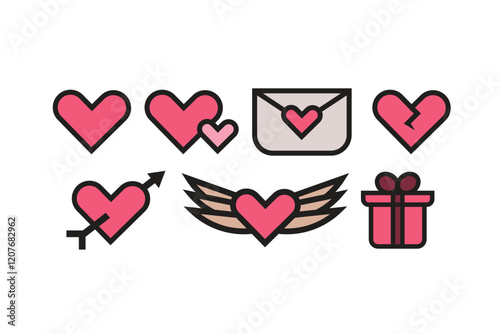 Valentine Icon Set Vector Isolated On White Background