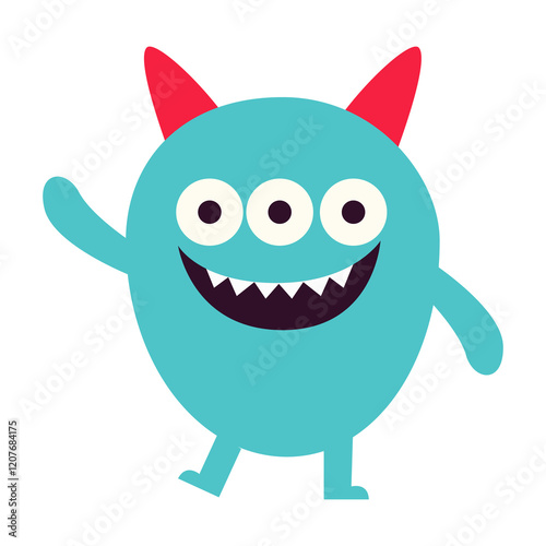 Cute blue monster icon. Happy Halloween. Cartoon kawaii boo character. Colorful silhouette monsters. Funny sad face. Eyes, teeth, horns, hands. Flat design. Childish style. White background. Vector