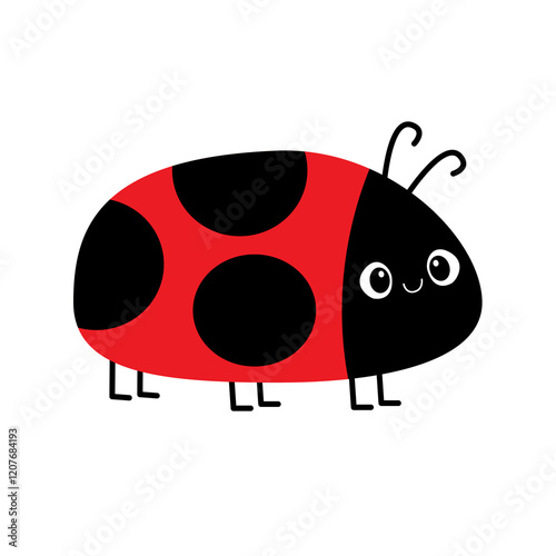 Cute Lady bug, lady bird icon. Cartoon kawaii funny baby character. Black and red insect. Childish style. Card Sticker print. Happy Valentines Day. Flat design. White background. Isolated Vector