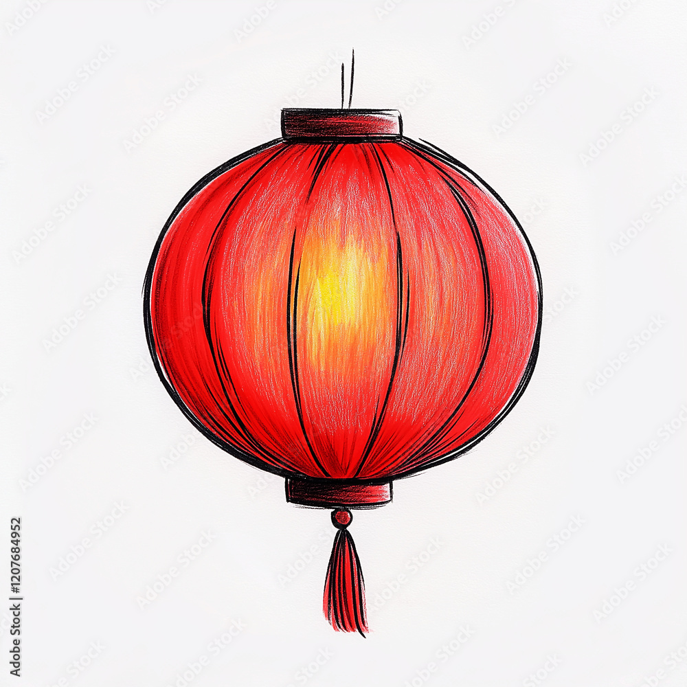Obraz premium 1h Cute cartoon Chinese red lantern, simple style with white background, colorful cartoon characters, simple lines and shapes, high-resolution vector, PNG format, clean edges, cute