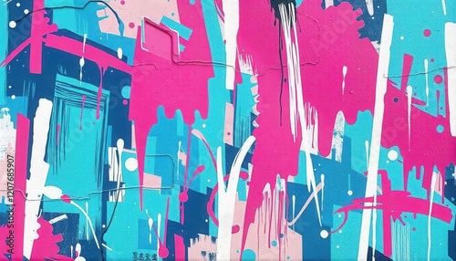 Vibrant abstract art installation urban environment street art colorful graffiti modern viewpoint creative expression