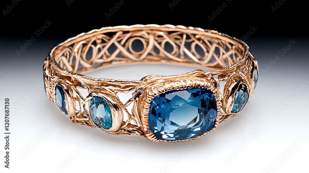 Luxury Gold Bracelet with Blue Gemstones Luxury Gold Bracelet with Blue Gemstones