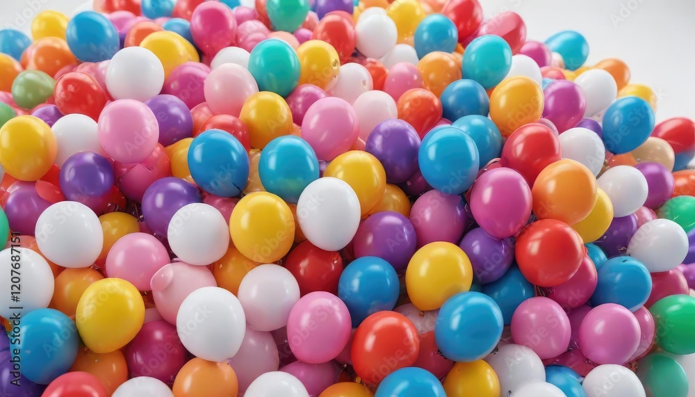 Brightly colored balloons piled in a heap on white , colored, balloons, celebration Brightly colored balloons piled in a heap on white , colored, balloons, celebration