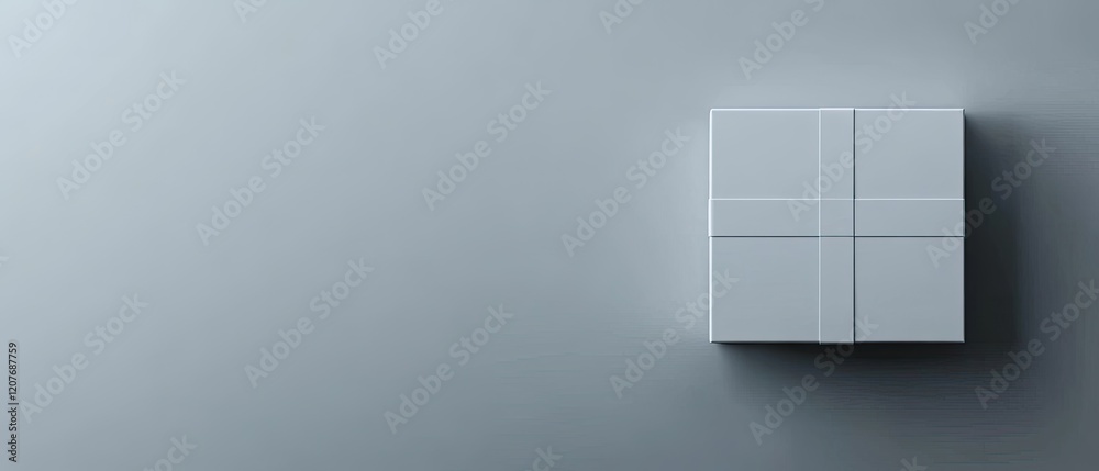 Fototapeta premium White gift box with a ribbon on a grey background.