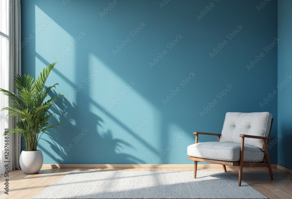 Modern cozy living room and blue empty wall texture background interior design Modern cozy living room and blue empty wall texture background interior design