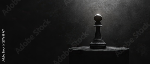 A single chess pawn stands alone on a dark background, illuminated by a spotlight. photo