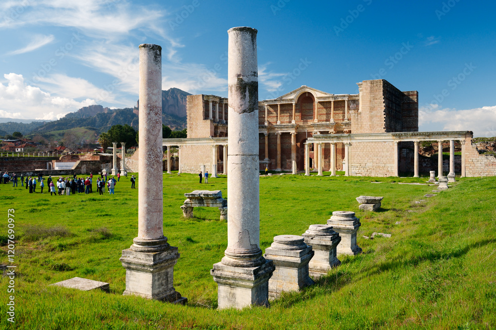 The bath gymnasium complex of the ancient Lydian Persian Greek Roman city of Sardis, Lydia, Turkey