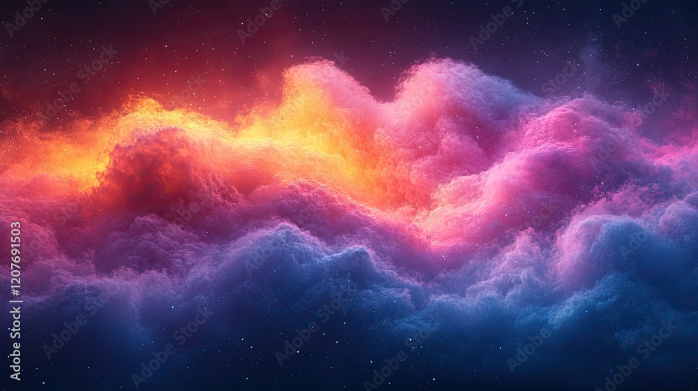 Fototapeta premium Cosmic cloud formation at dusk digital art colorful skies vibrant environment surreal viewpoint astronomy concept