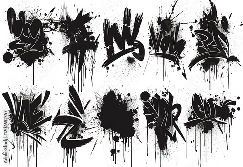 Unique graffiti figures showcasing urban art styles and creative expression with bold black designs
