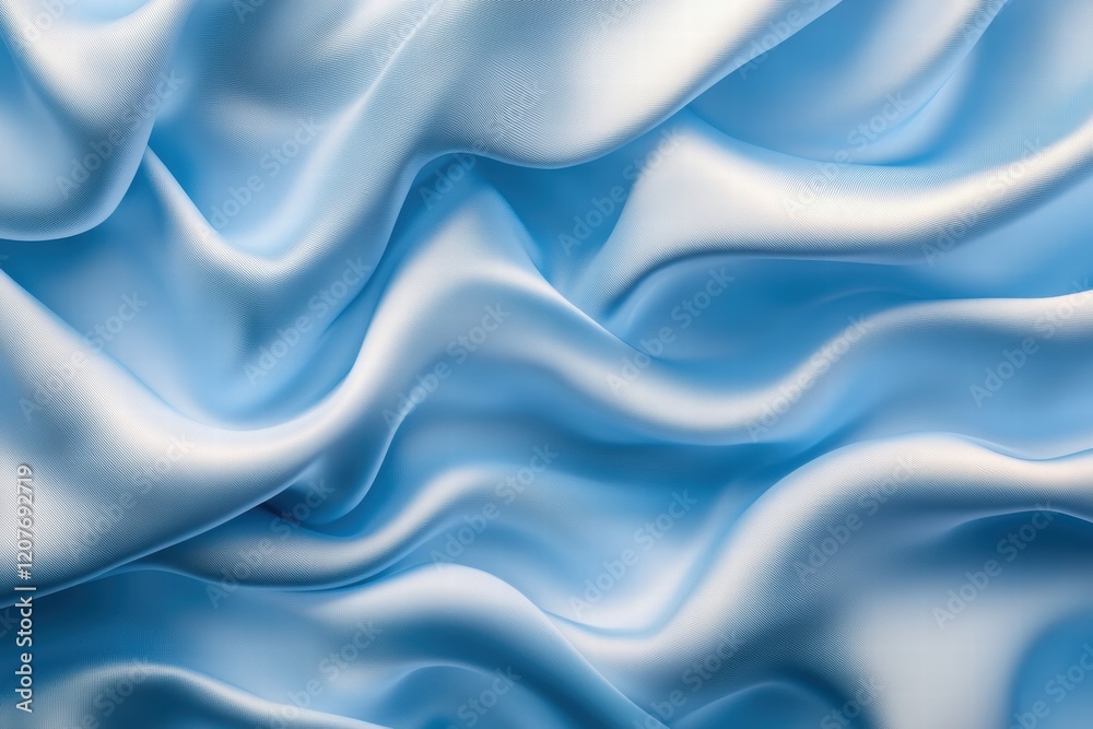 Fototapeta premium Silky fabric texture creates elegant waves in soft blue hue for decorative purposes