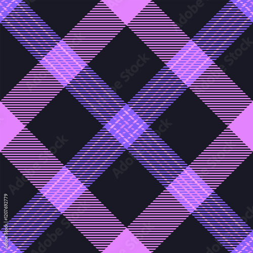 Cloth plaid tartan background, bag pattern check seamless. Large textile texture fabric vector in black and purple colors.