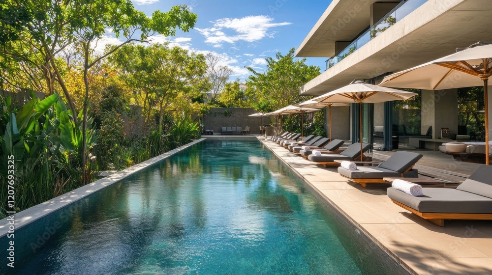 Fototapeta premium Luxury Villa Infinity Pool Oasis: Tropical Getaway