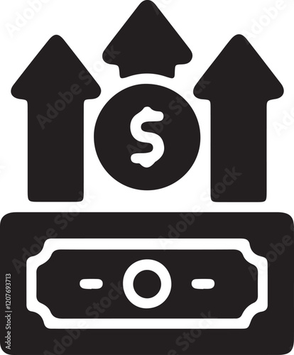 An illustration of a money icon strengthening upwards silhouette