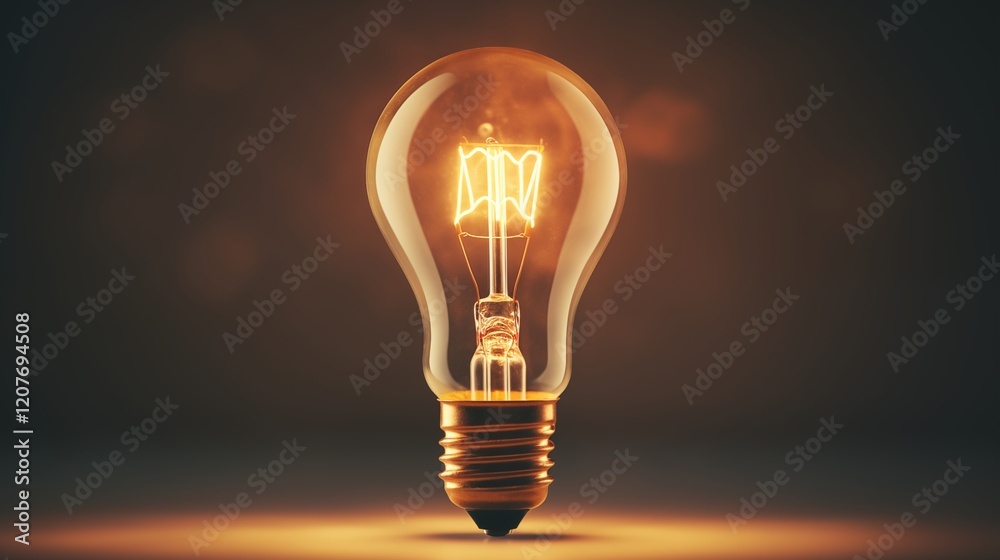Symbol of a lightbulb turning on to represent an idea with ample space on the left or right side, soft light background,generative ai illustration