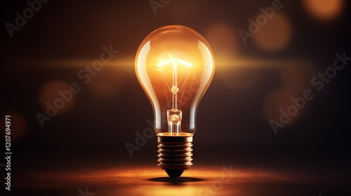 Symbol of a lightbulb turning on to represent an idea with ample space on the left or right side, soft light background,generative ai illustration