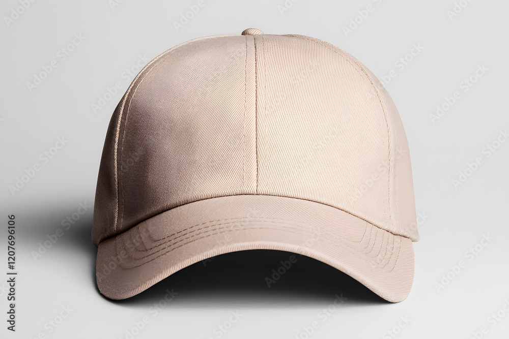 Fototapeta premium Stylish beige cap display studio product minimalist background front view fashion statement