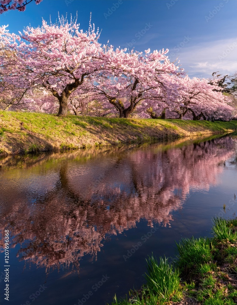 serene spring setting among blooming cherry trees serene spring setting among blooming cherry trees