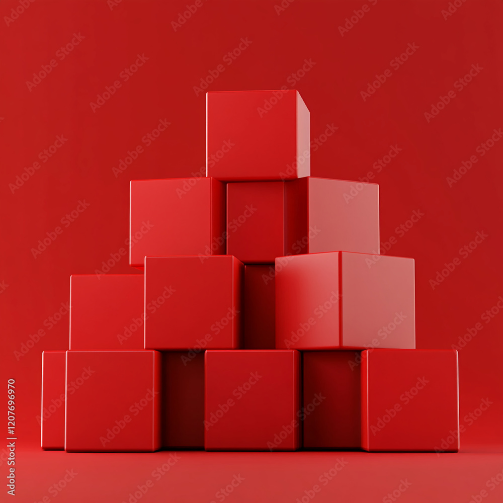 Pyramid of red geometric cubes in a minimalist design for creative projects and modern backgrounds Pyramid of red geometric cubes in a minimalist design for creative projects and modern backgrounds