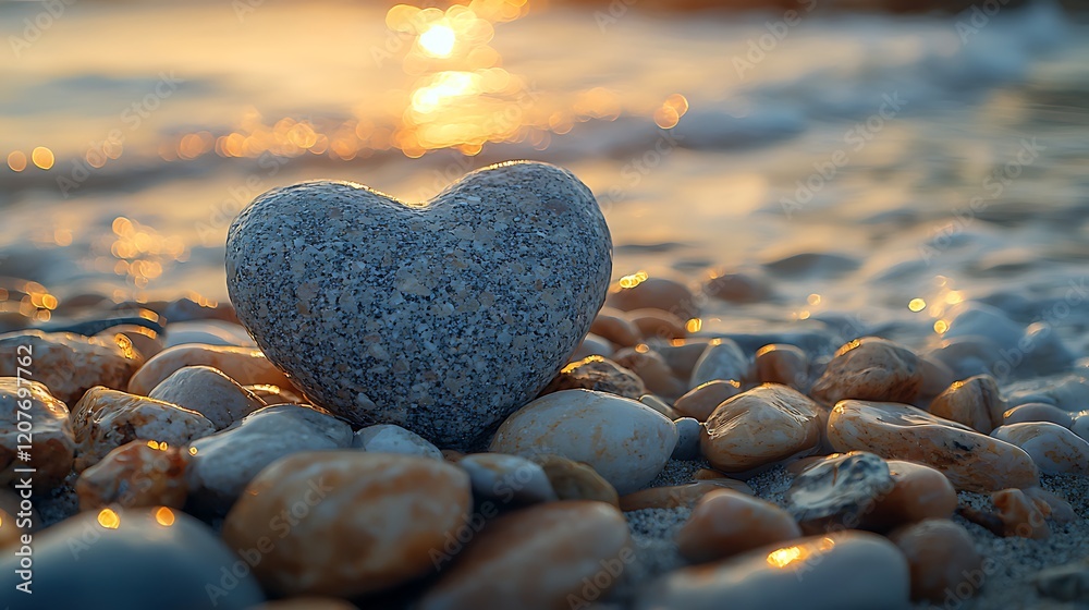 Fototapeta premium Heart Shaped Stone at Sunset Beach