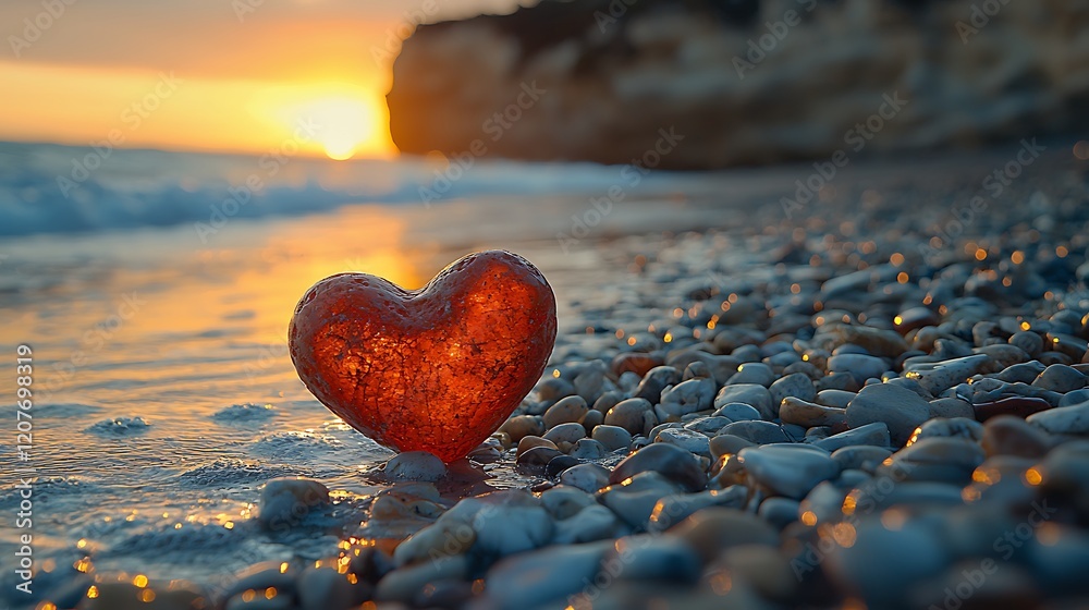 Fototapeta premium Sunset Heart Rock on Pebble Beach