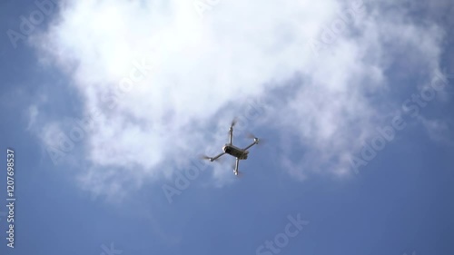 The combat reconnaissance drone is hovering in place