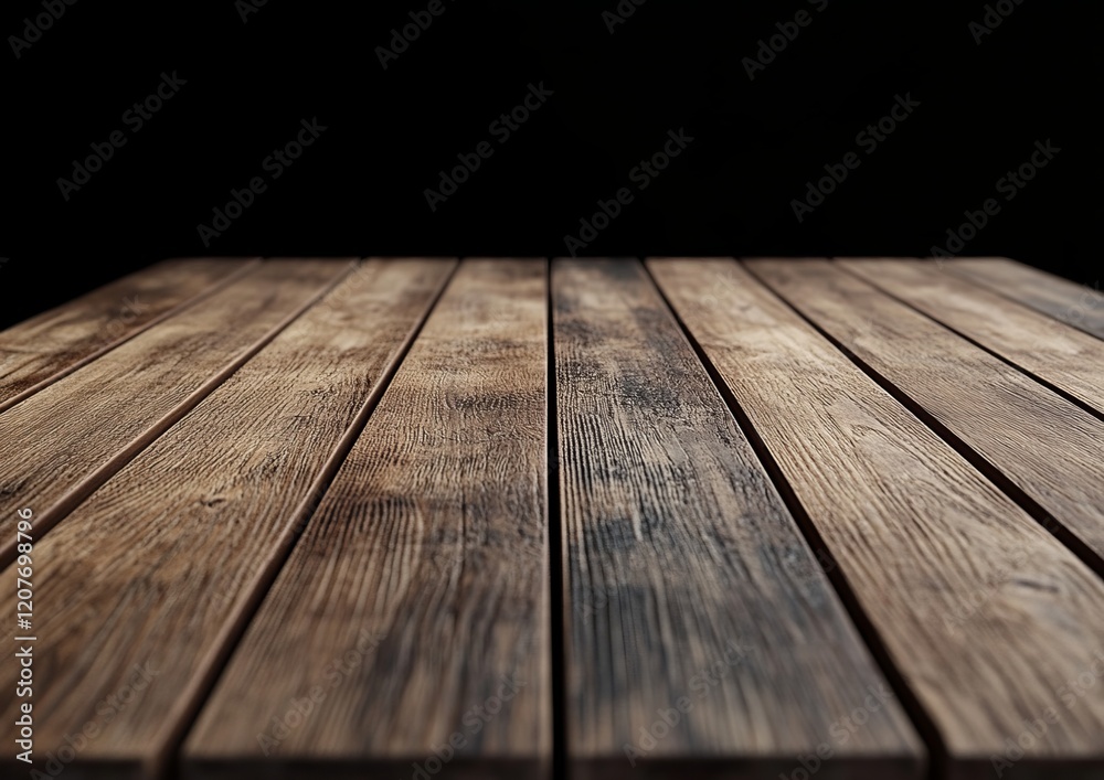 Dark brown rustic wooden table top isolated on black background. Dark brown rustic wooden table top isolated on black background.