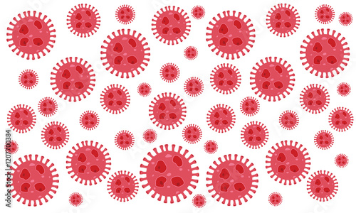 Background of Virus. Bacteria Biology Organisms Seamless Pattern. Virus Infection Ebola Epidemic Sick. Corona, HMPV, Covid and Human metapneumovirus. Flat Vector Illustration