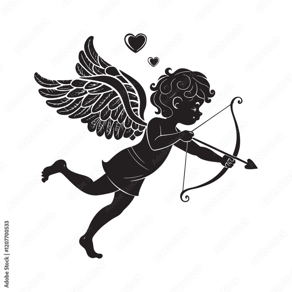 Fototapeta premium Cupid Angel silhouette black and white