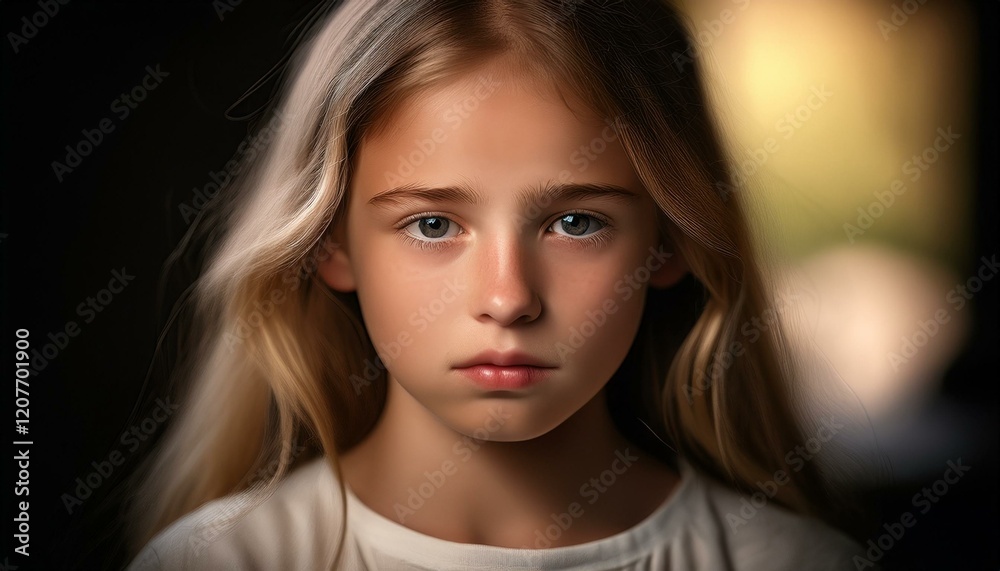 Fototapeta premium 悲しい顔の表情をする女の子のポートレート。AIで生成