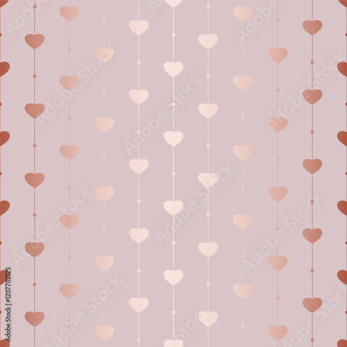 Heart seamless pattern. Repeated rose gold hearts. Love design. Gift paper. Background for prints. Repeating golden hearth. Modern patern. Wedding wrapper. Glitter woman packing. Vector illustration