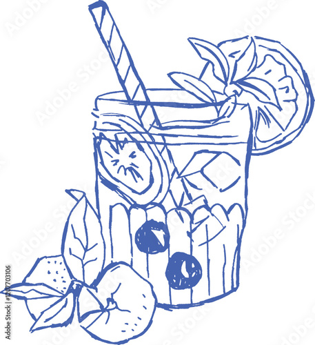 Hand-drawn illustration of a refreshing summer cocktail.