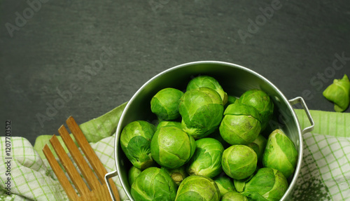 Fresh Brussels Sprouts in a Saucepan
