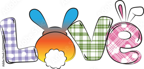 Colorful "Love" Text with Bunny Decorations for a Spring Design