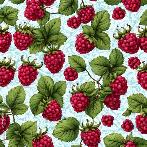 Digital matte painting with a pattern with raspberry berries. The picture is drawn in grunge style.