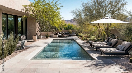 Luxury Desert Poolside Oasis: Modern Architecture Meets Tranquil Landscaping