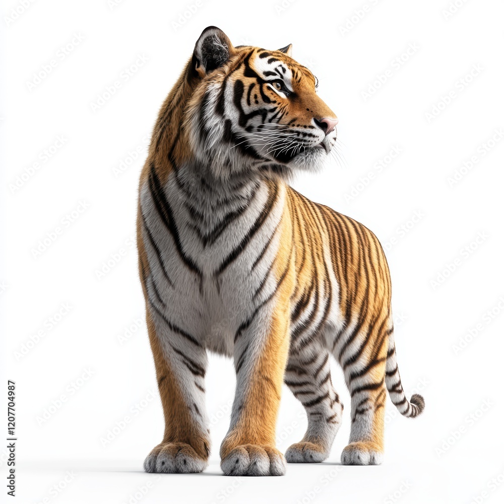 Fototapeta premium Majestic Tiger Standing with Grace Against a White Background