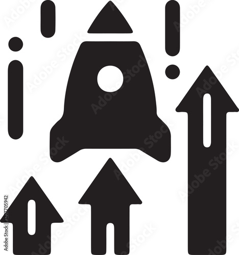 An illustration of a rocket spaceship launching upwards silhouette