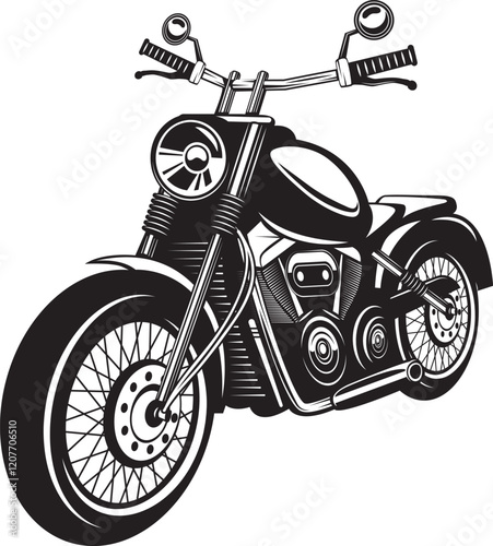 Stylish Black and White Illustration of a Classic Motorcycle