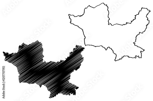 Minden-Lubbecke district (Federal Republic of Germany, State of North Rhine-Westphalia, NRW, Detmold region) map vector illustration, scribble sketch Minden Lubbecke map