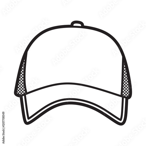 black and white picture, curved hat facing forward