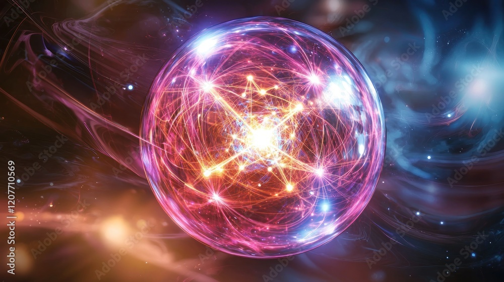 Obraz premium Cosmic Atom: A Vibrant Universe Within