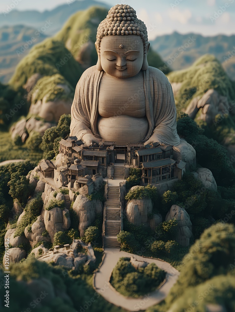 Fototapeta premium Miniature Buddha: Serenity Captured in Isometric Art
