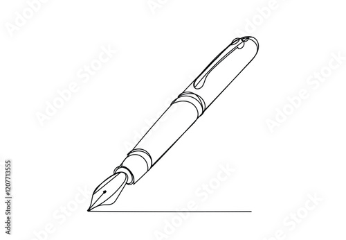 Elegant black fountain pen , line drawing style, vector  illustration