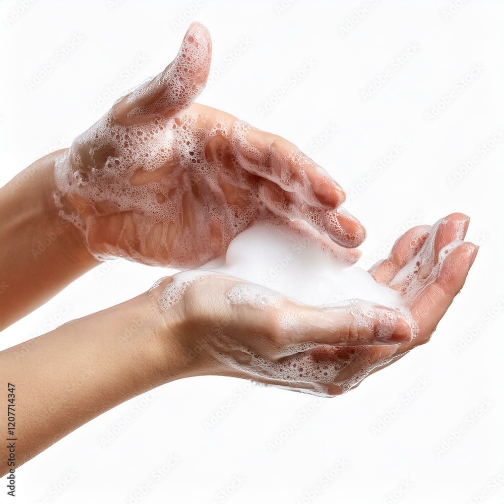 washing hands with soap on white background washing hands with soap on white background